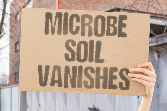 "Microbe Soil Vanishes" The collapse of beneficial soil microbiomes renders farmland progressively less capable of sustaining crops. BENEFICIAL. MICROBIOMES. FARMLAND. PROGRESSIVELY. SUSTAINING.