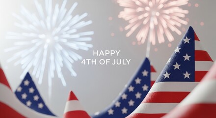 Obraz premium American flags and fireworks celebrating the Fourth of July holiday with patriotic red white and blue colors and festive atmosphere