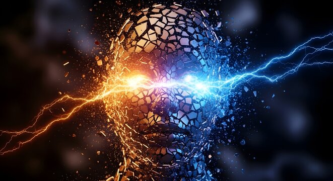 Mosaic sphere shattering with lightning bolts