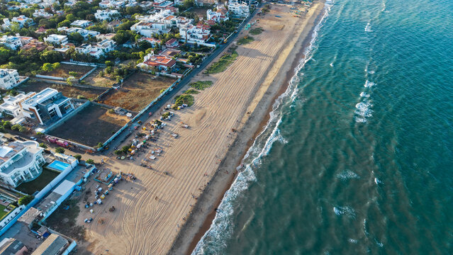Aerial View Of Chennai Shoreline And Coastal Cityscape