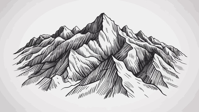 Mountain range sketch black and white engraving style illustration on a white background high quality professional