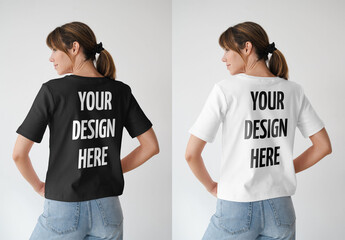 Mockup Of Woman In Customizable T-Shirt, Rear View
