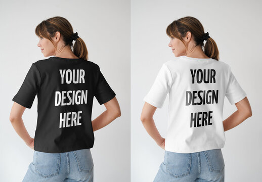 Mockup Of Woman In Customizable T-Shirt, Rear View