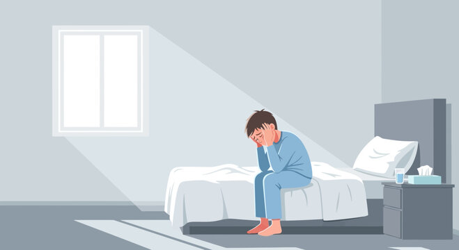 Depressed Individual Sitting on a Bed Feeling Overwhelmed by Troubles and Emotions