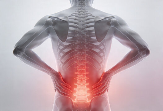 Adult man's backview showing lower back pain ache inflammation health bvoday anatomy nerve sciatica back dult medicine person.