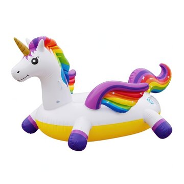Inflatable unicorn float with rainbow mane and tail