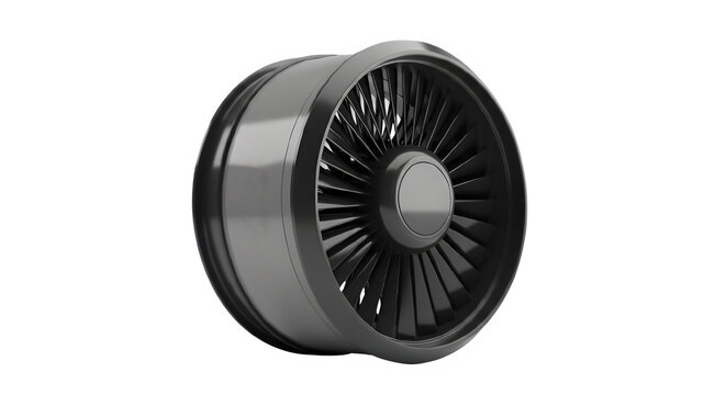 A white industrial ventilation fan with dark gray blades is prominently displayed on a clean white background, showcasing its design and purpose for air movement