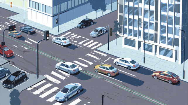 Cars on city street with traffic.