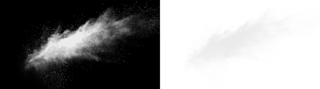 White dust particle sprite impact effect with stylized misty edges on transparent background for graphics and design use