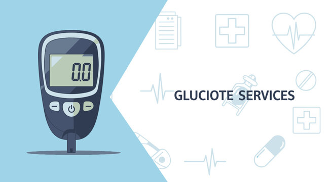 Digital Glucose Meter: Modern Illustration on Blue and White Background for Healthcare