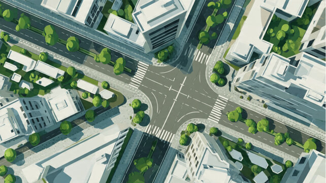Aerial View of City Intersection.