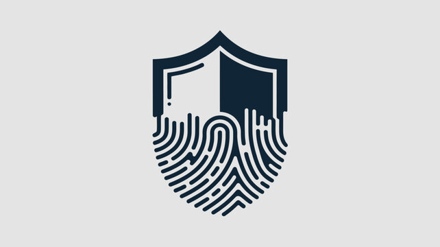 Shield, fingerprint, security icon, biometric authentication symbol, dark blue