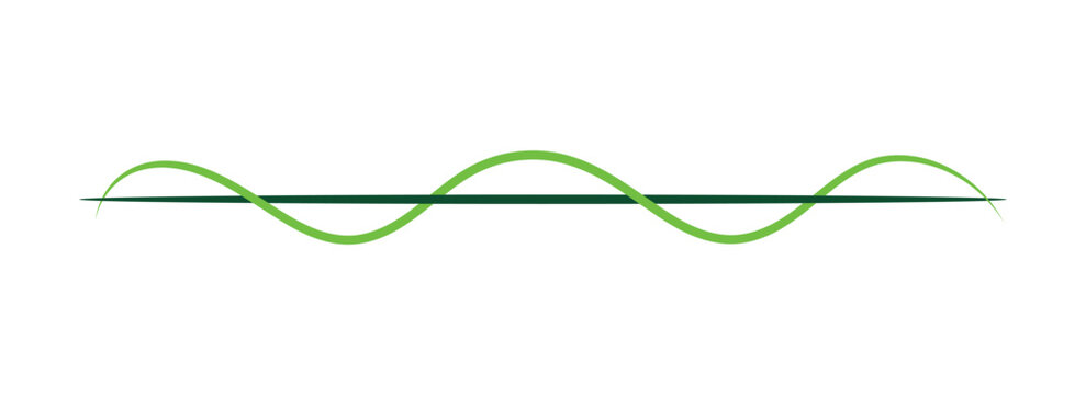 Abstract green wave line design. Minimal curved flow element. Modern sine wave illustration. Simple decorative horizontal divider.