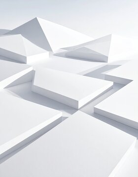 Abstract geometric forms with sharp angles on a bright white surface