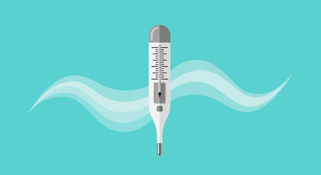 Digital Thermometer Illustrative Design on Light Blue Background, Healthcare Concept
