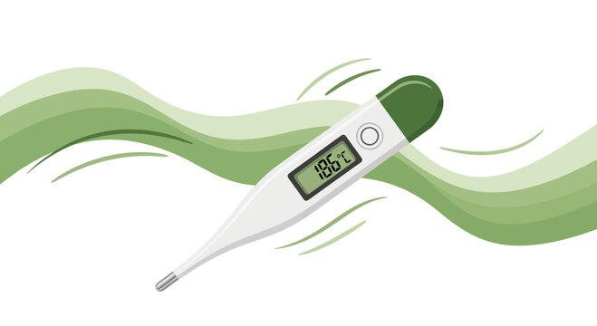 Digital Thermometer Illustrative Image Demonstrating Elevated Body Temperature In A Green Design
