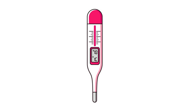 Digital Thermometer Illustrative Image Depicting Elevated Body Temperature and Illness Details