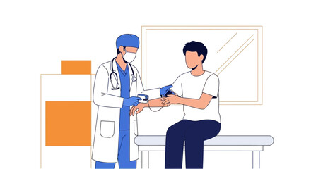 Obraz premium Doctor Taking Patient's Blood Pressure In Modern Clinic Setting Illustration