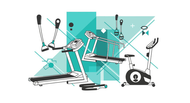 Dynamic Fitness Equipment Illustrations For Health And Wellness Marketing