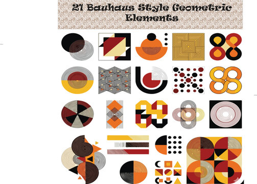 Abstract Bauhaus-Style Geometric Elements Collection on White Background
