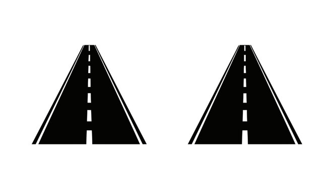 Vector illustration of two perspective road icons with dashed lane markings on a transparent background