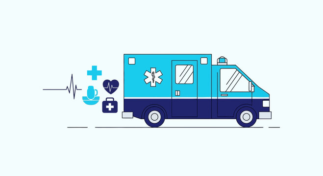 Emergency Vehicle Illustration with Medical Symbols Vectorised For Healthcare Designs.