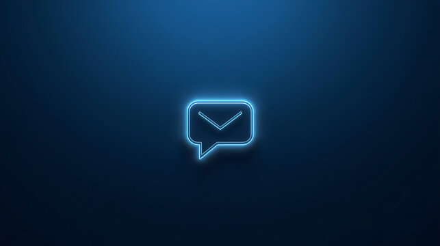 neon blue speech bubble icon with checkmark on dark background