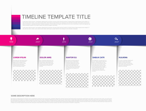 Professional infographic timeline featuring a clean layout for business presentations with photo placeholders. This timeline provides a clear horizontal progress bar with infographic elements for data