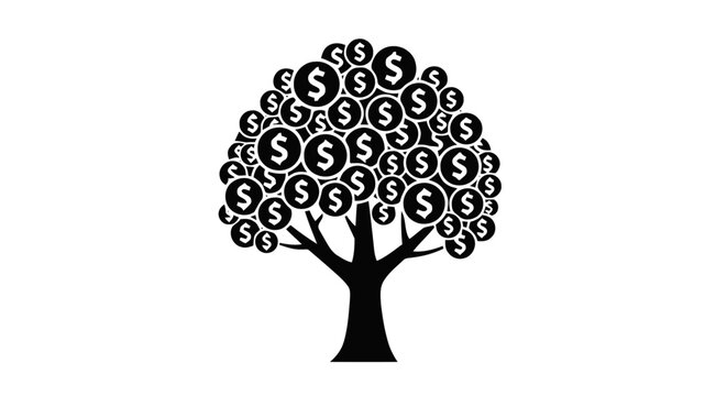 Vector illustration of money tree with dollar sign leaves icon, financial growth concept on a transparent background