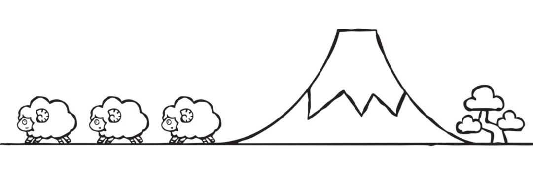 【線画】年賀状素材　シンプルな松と富士山　ヒツジ
This is a simple illustration of Mount Fuji and a sheep. It's a theme for the Japanese New Year.