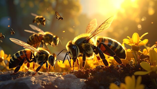 Sunlit bee swarm