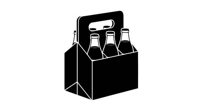 Vector illustration of six pack of beer bottles in a cardboard carrier on a transparent background