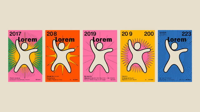 Stylized human figure illustrations on colorful backgrounds modern graphic design elements high quality professional detailed elegant