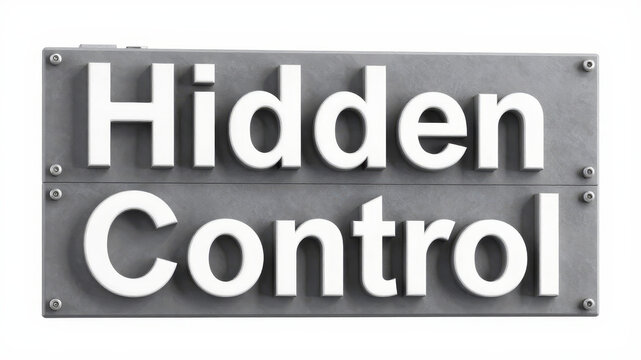 Steel mounted typography on clean backdrop representing concealed command structures hidden authority and covert institutional influence
