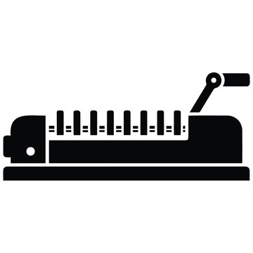 Paper punch machine vector silhouette illustration, office equipment line art tool.