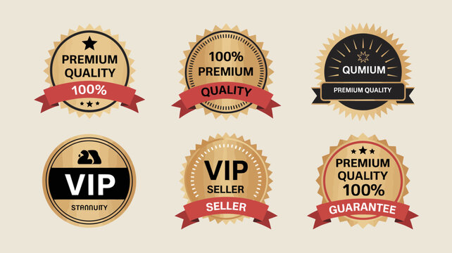 Collection of vintage style badges with premium quality and vip seller labels vector illustration high quality