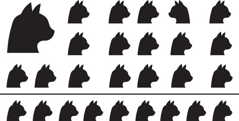 Cat head silhouettes collection, feline icons, pet design, animal shadow, black cat pattern, kitty face art, domestic cat illustration © MOSTSHAHANAJ