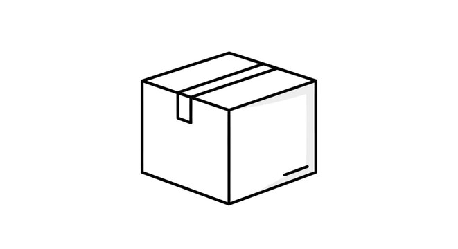 A simple line drawing of a closed cardboard box with sealed tape.
