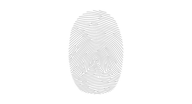 A detailed illustration of a fingerprint is shown on a white background.
