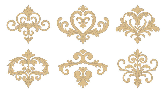 ornate floral ornaments a set of six golden vector illustrations on a white background high quality
