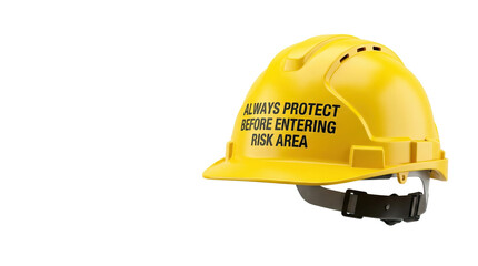 Fototapeta premium Yellow safety helmet protective helmet construction helmet safety gear risk area warning industrial helmet hard hat workplace safety head protection safety equipment yellow plastic adjustable