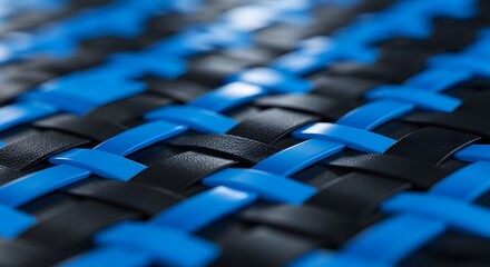 Fototapeta premium Close up of woven black and blue leather strips