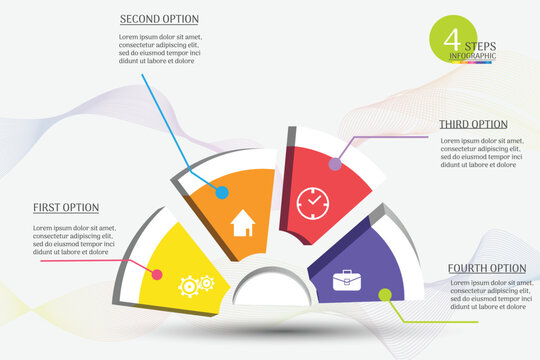 Infographic template with four steps, colorful pie chart