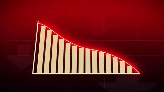 Falling Business Bar Chart Animation with Red Downward Arrows