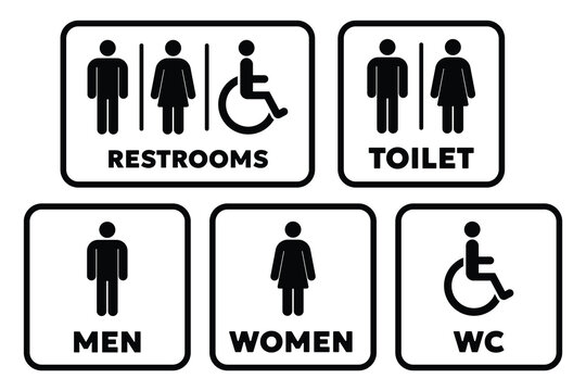 Vector restroom signs with gender and accessibility symbols illustration