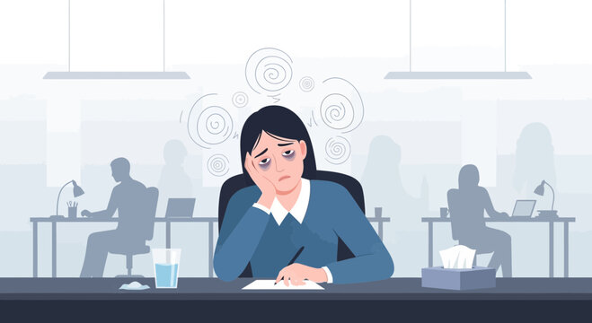 Exhausted Office Worker Experiencing Overwhelming Stress and Work Fatigue Visualization