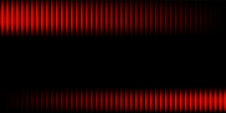 Abstract black background with glowing vertical red ribbed lines, creating a fractal glass effect, digital noise, or glitch. Editable vector illustration.