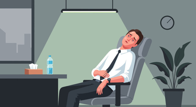 Exhausted Office Worker Resting in Chair After a Long, Strenuous Day at Work