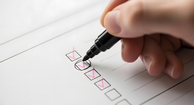 Hand holding marker checking boxes on a form