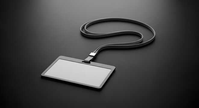 Blank id badge on black background with lanyard